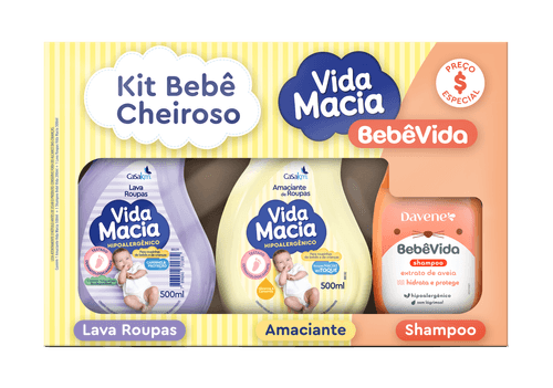 KIT VIDA MACIA LAVA ROUPAS AMACIANTE GLICERINA&CAMOMILA SHAMPOO AVEIA BEBE VIDA 500/200ML