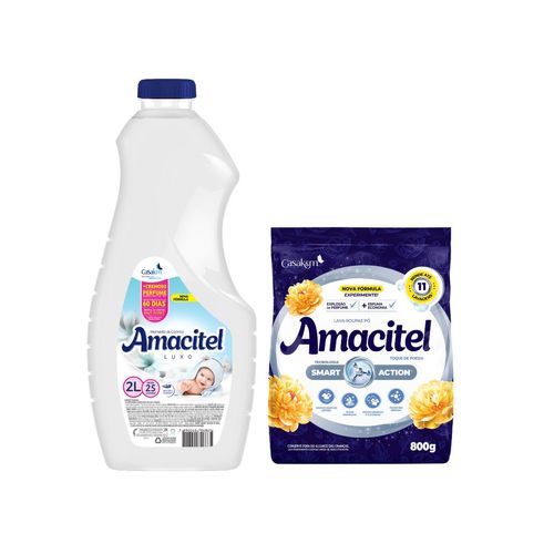 Kit Amaciante Amacitel Luxo Momento de Carinho 2L + Lava-Roupas em Pó