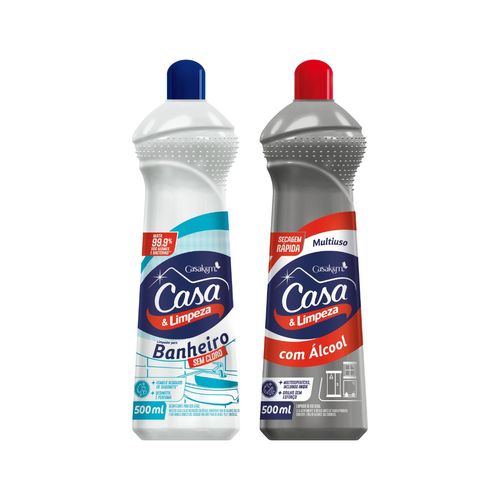 Kit Casa & Limpeza Limp Banheiro Sem Cloro 500ml + Multiuso com Álcool 500ml