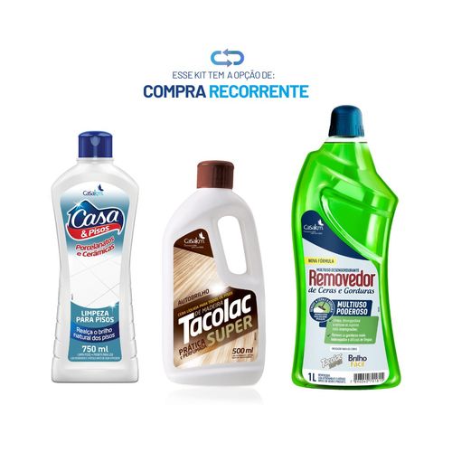 Kit Piso Perfeito: Cera Líquida Tacolac Super 500ml + Removedor de Ceras 1L + Limpador de Pisos 750ml