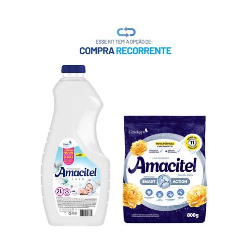 Kit Amaciante Amacitel Luxo Momento de Carinho 2L + Lava-Roupas em Pó