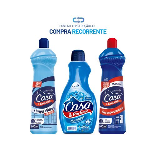 Kit Utilidades do Lar:  Limpador de Vidros 500ml + Limpador Perfumado 500ml + Multiuso 500ml